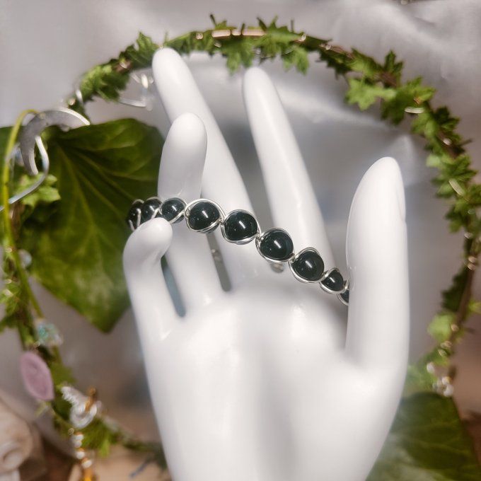 Obsidienne noire -argent 6/8 mm Bracelet 