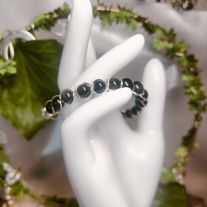 Obsidienne noire -argent 6/8 mm Bracelet 