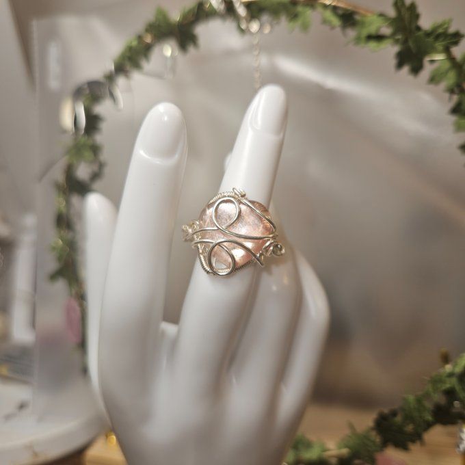 Bague courrone lepidolite gemme rose 