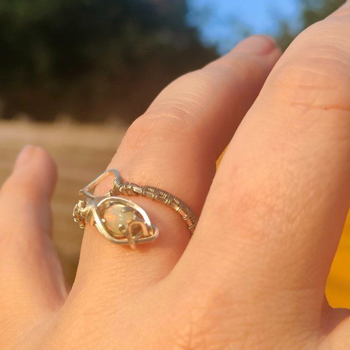 Bague opale wello sertie -ajustable