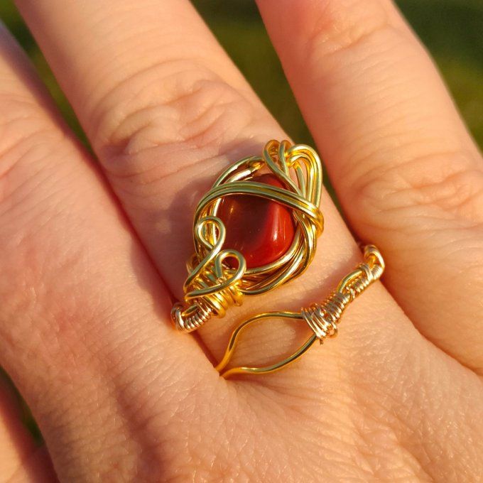 Bague jaspe rouge -ajustable