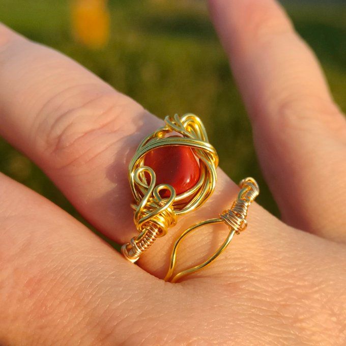 Bague jaspe rouge -ajustable