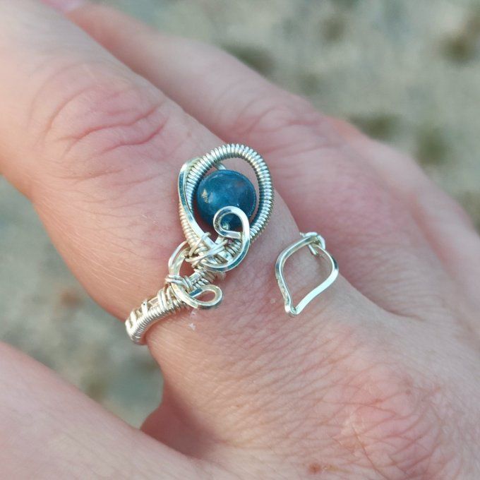 Bague ajustable Perle Apatite bleu