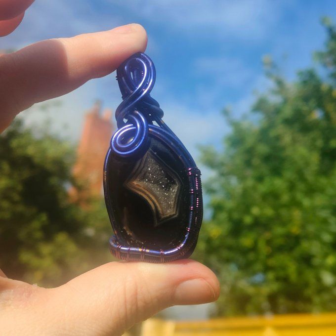 Amulette Onyx Druzy nuit 