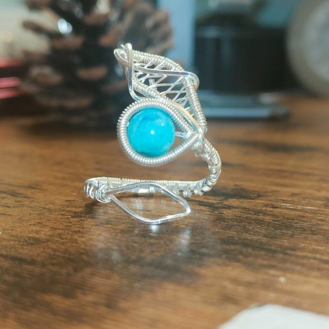 Bague ajustable Perle Hemimorphite 