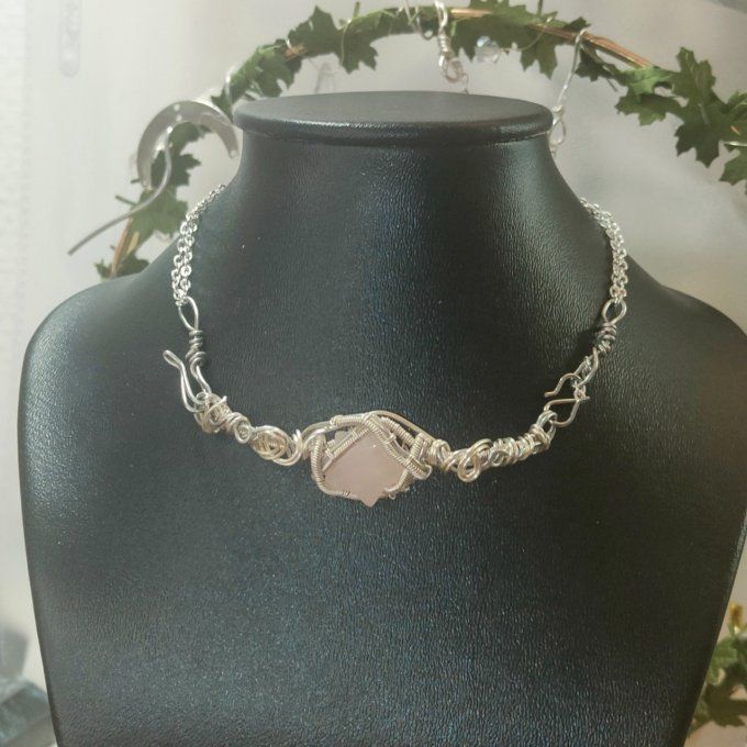 collier Charms Quartz rose étoile pierre de l'amour