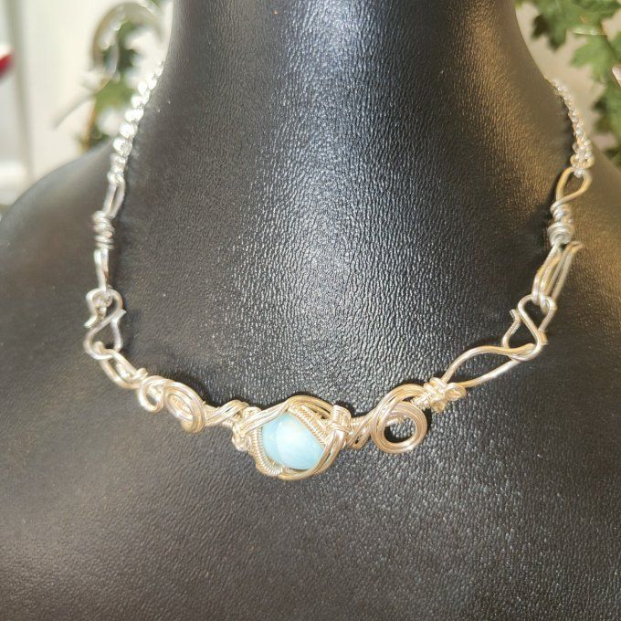 Parure Charms  Larimar :collier /diadème - bracelet 