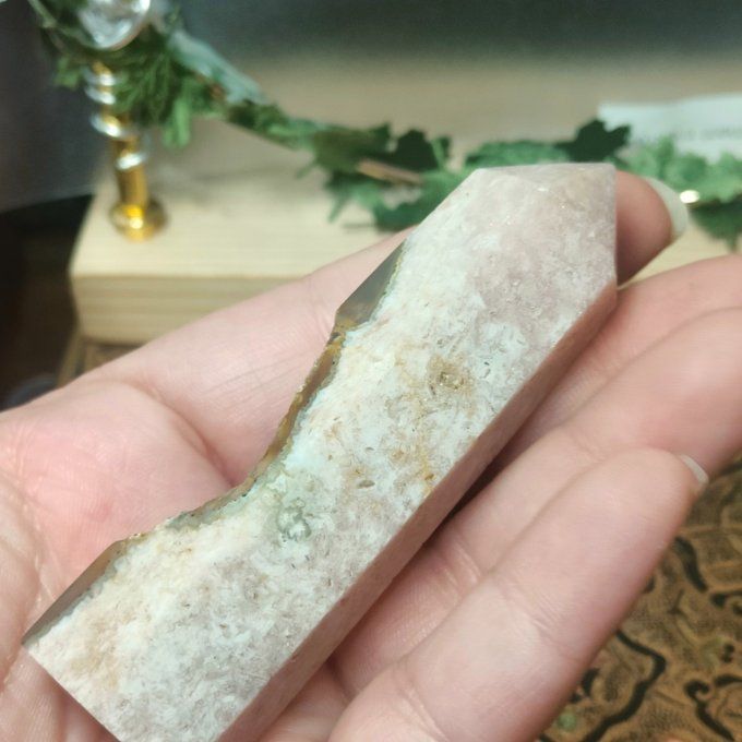 Obélisque agate druzy rose