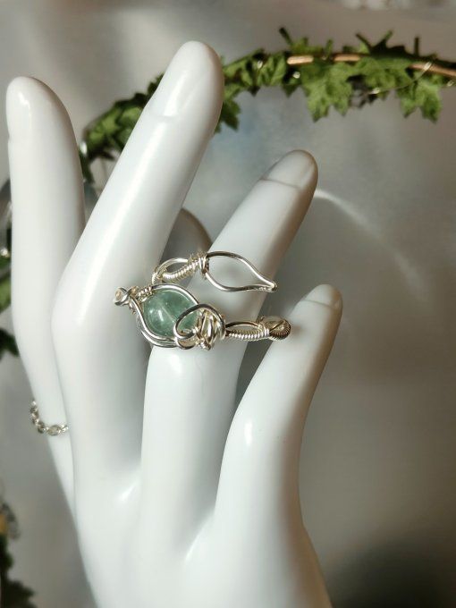 Bague perle fluorite serpentine 