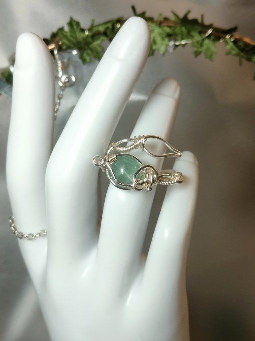 Bague perle fluorite serpentine 