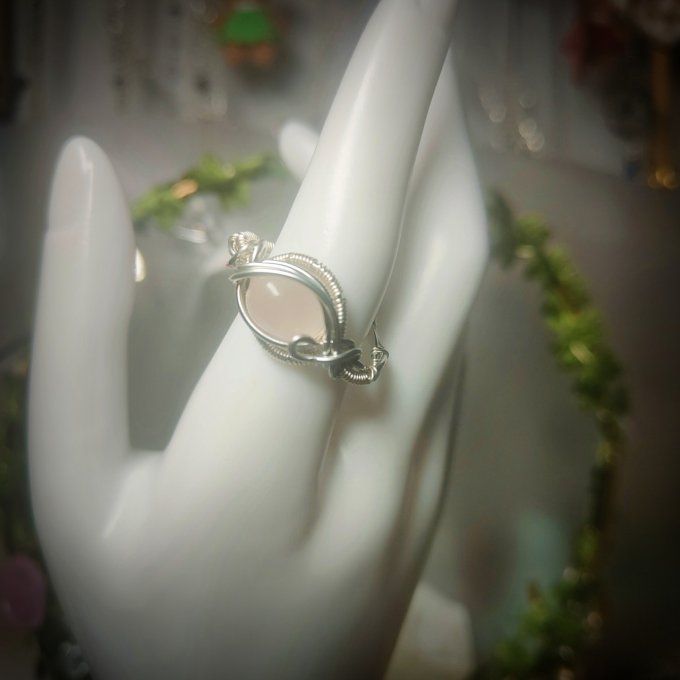 Bague Quartz rose - Courrone -ajustable 