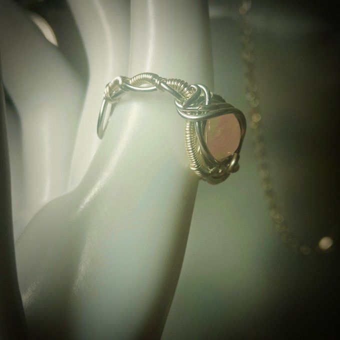 Bague Quartz rose - Courrone -ajustable 