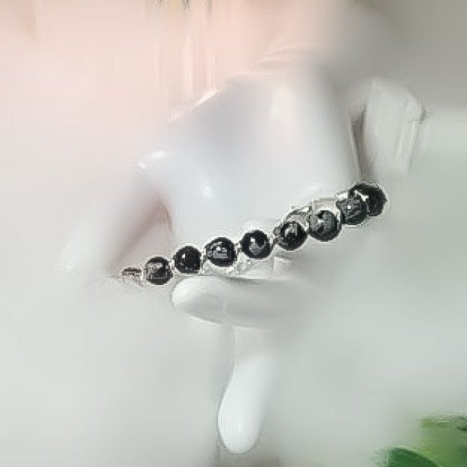 Bracelet obsidienne neige  - 6mm